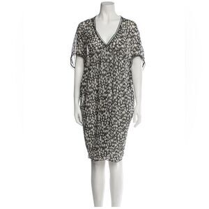 Tory burch silk dress coverup tan beige black v neck short sleeve flowy XS Small